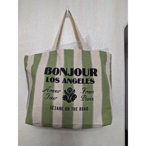 Sezane on the road tote bag cream and green color